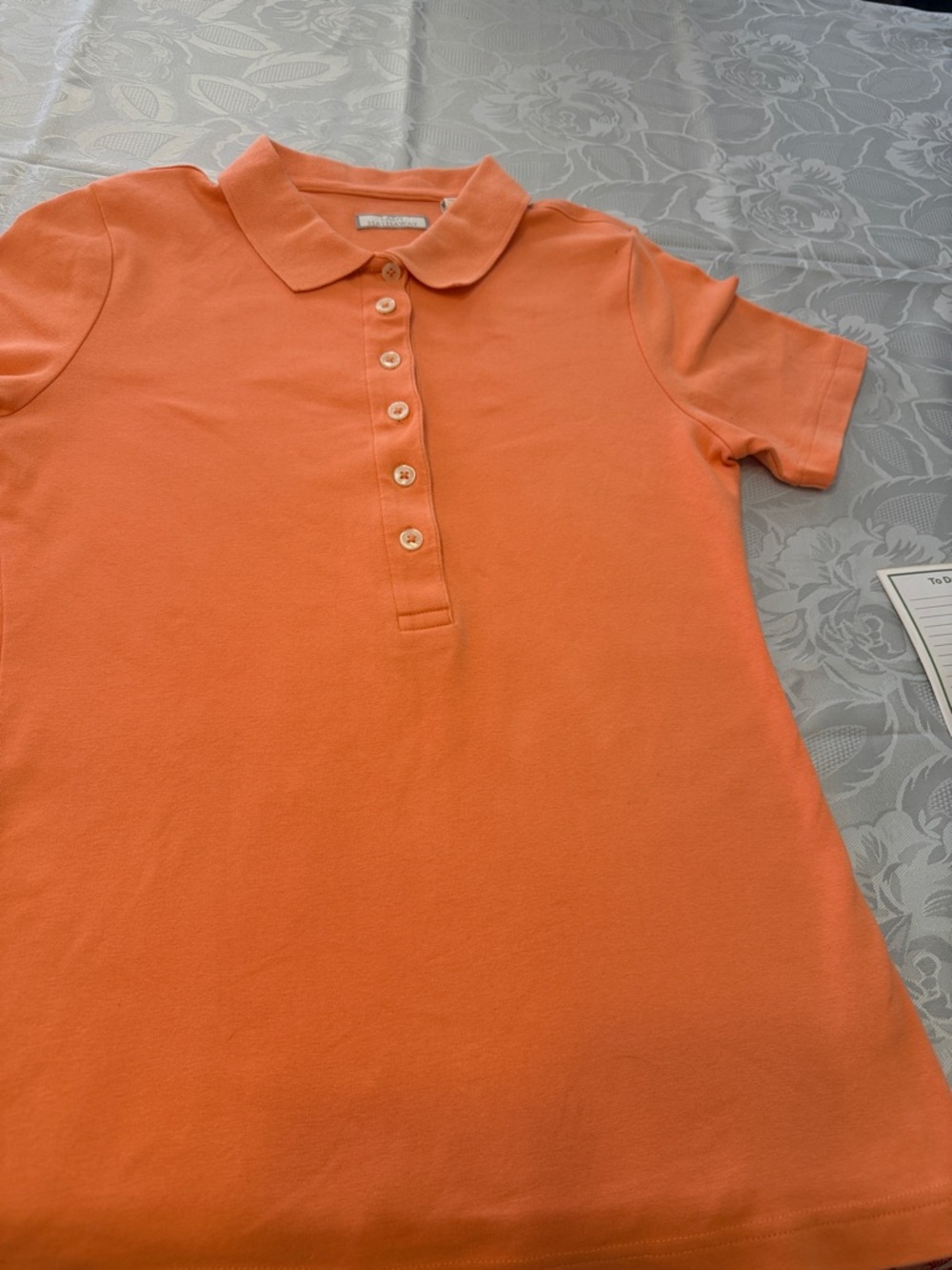 Women’s Long Sleeve Polo Tee in Coral Orange